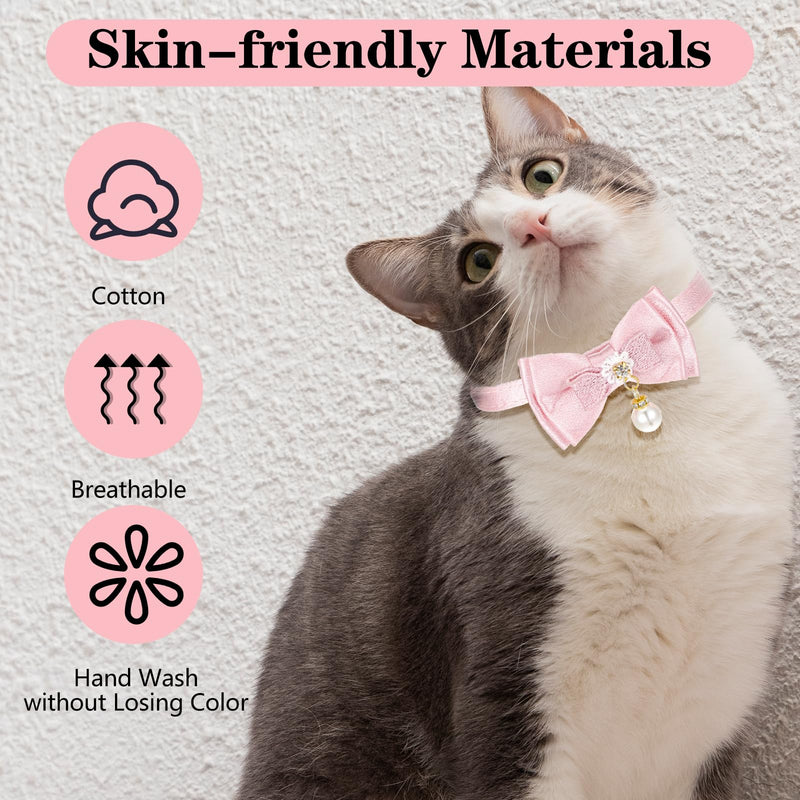Pink Cat Collar Breakaway Cat Collar with Bowtie and Flower,Cat Collars for Girl Cats,Cute Soft Pearl Cat Collar Adjustable Cat Collar - BeesActive Australia