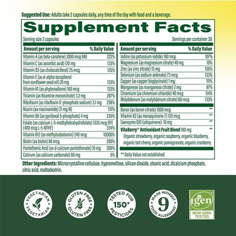 MegaFood Whole Body Multivitamin for Men with 25 Nutrients, 60 Capsules | Mens Multivitamins for Immune, Brain, Heart & Muscle Health, CoQ10, Vitamin D3 K2, Magnesium Citrate, Boron, 30 Servings