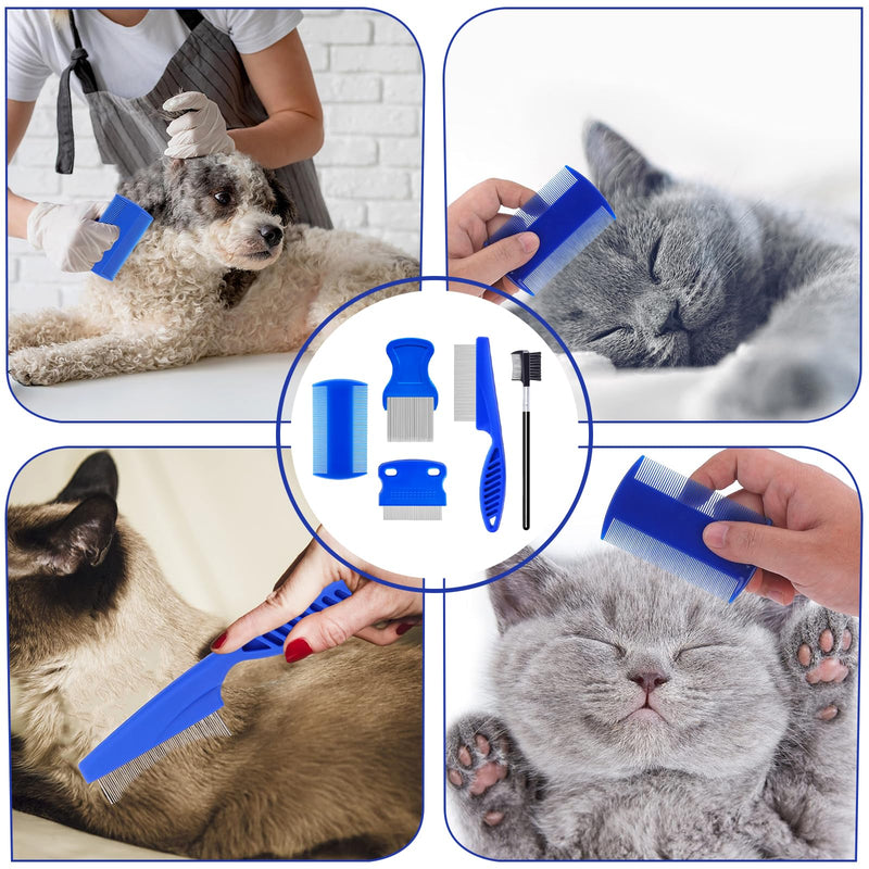 MAEXUS 5 piece cat dog flea comb set, lice comb for pets, pet tear stain remover comb, metal teeth lice comb, double-sided nit comb, effectively removes fleas and lice, for pet care - BeesActive Australia