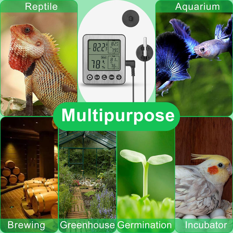 Digital Refrigerator Freezer Fridge Thermometer with Extra Sensor Digital Hygrometer max and min Before 24 Hours and All time Remember Reptile Tank Thermometer Hygrometer White zz20 A 1