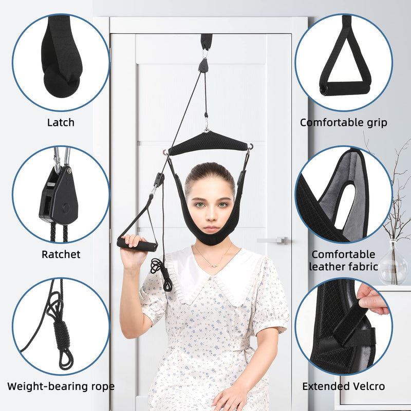 Upgraded Neck Stretcher Cervical Neck Traction Device,Double Ratchet Neck Tension Relief Portable Over The Door Device,for Physical Therapy,Neck Pain Relief, Vertebrae Disk Herniation,Black - BeesActive Australia