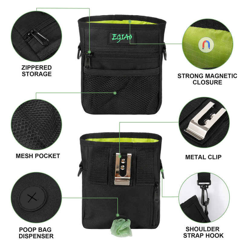 Dog Treat Pouch with Collapsible Dog Bowl, Training Clicker and Poop Bags, Treat Pouches for Pet Training, Built-in Poop Bag Dispenser, Waist Belt Clip, Puppy Treat Pouch Magnetic Closure - Black - BeesActive Australia