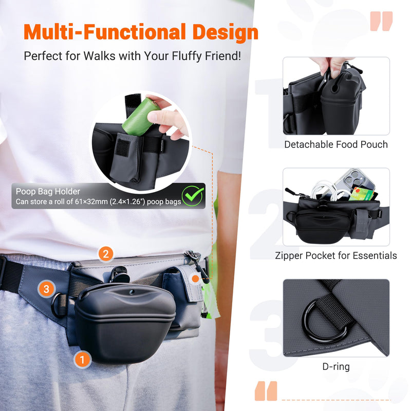 2 In 1 Dog Treat Pouch for Training, Upgrade Treat Pouch for leash with Removable Clip on Silicone Treat Bag & Built-in Poop Bag Dispenser,Waist Belt Fanny Pack for Pet Puppy Training Walking Hiking - BeesActive Australia