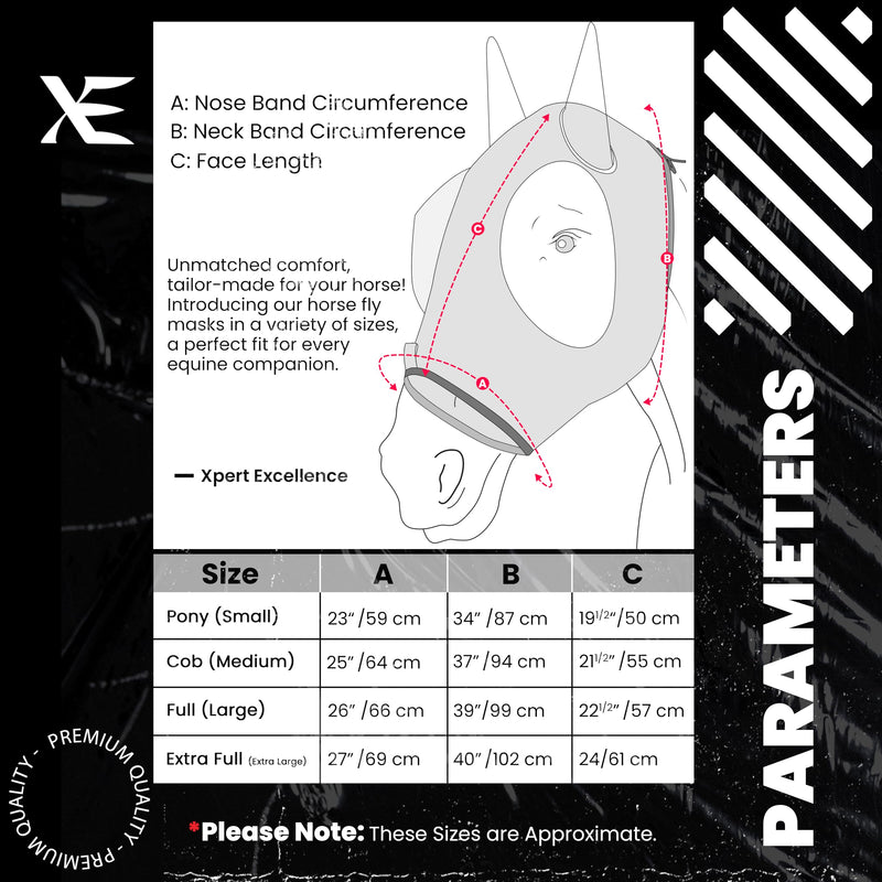 XE Horse Fly Mask with Ears - Breathable Mesh Horse Mask for UV Protection and Horse Flies, Standard Equestrian Black Horse Fly Mask (Cob, M) Cob (M) Black - BeesActive Australia
