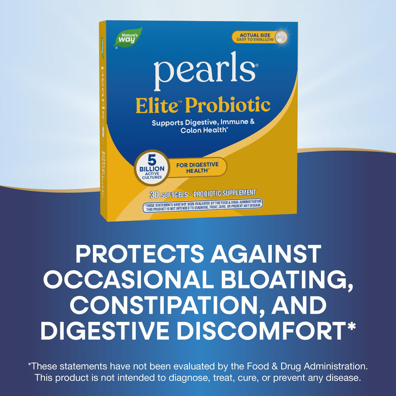 Nature's Way Pearls Elite Probiotic for Men and Women, 5 Billion, 30 ct | Supports Digestive, Immune, Colon Health*, 5 Billion Live Cultures, No Artificial Colors, No Refrigeration Required Unflavored 30 Count (Pack of 1)