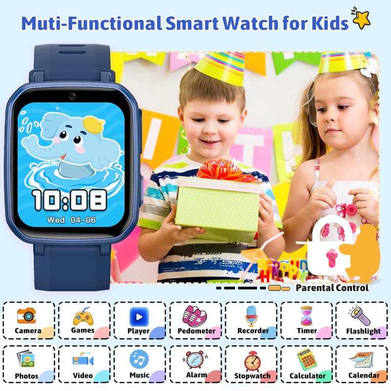 zicor Kids Game Watch Gift with 26 Puzzle Games, Dual Camera, Personal Video Players, Pedometer, Video Recorder, Flashlight, Alarm Clock, Toy for Boys Girls Age 4-12 Years Old, Birthday Gift Blue