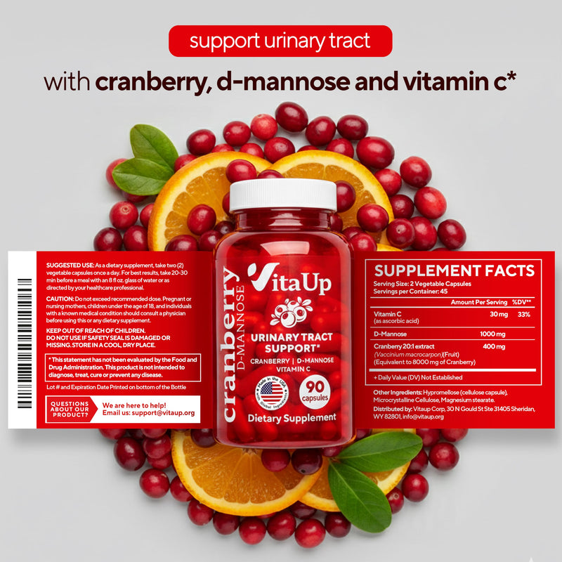 VitaUp D-Mannose Supplements for Women – USA Made D-Mannose with Cranberry & Vitamin C – Cranberry Pills for Women for Urinary Tract & Bladder, Immune Support – 90 Vegan Capsules 90 Count (Pack of 1)