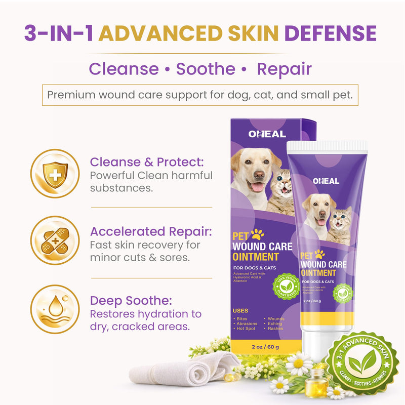 Dog Wound Care Ointment - 3 In 1 Fast Healing Pet skin Gel For Cuts, Itch, Hot Spots & Scrapes- Healing,Soothing,Repair, Infection cream for Dog,Cat & Small animal - with Centella Asiatica & Aloe 2oz