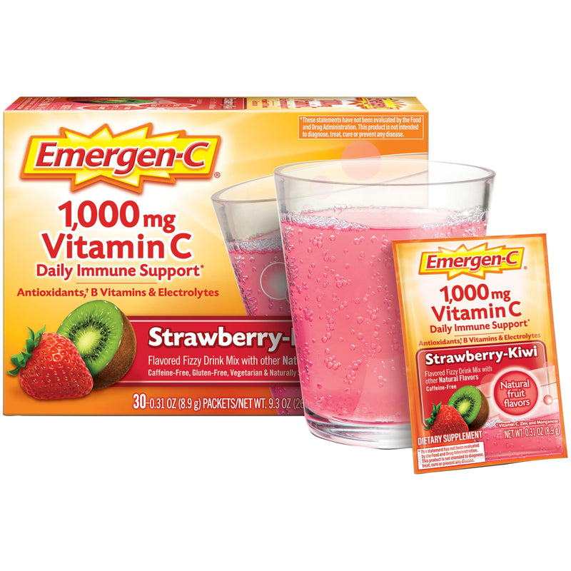 Emergen-C 1000mg Vitamin C Powder, with Antioxidants, B Vitamins and Electrolytes, Vitamin C Supplements for Immune Support, Caffeine Free Fizzy Drink Mix, Strawberry Kiwi Flavor - 30 Count - BeesActive Australia