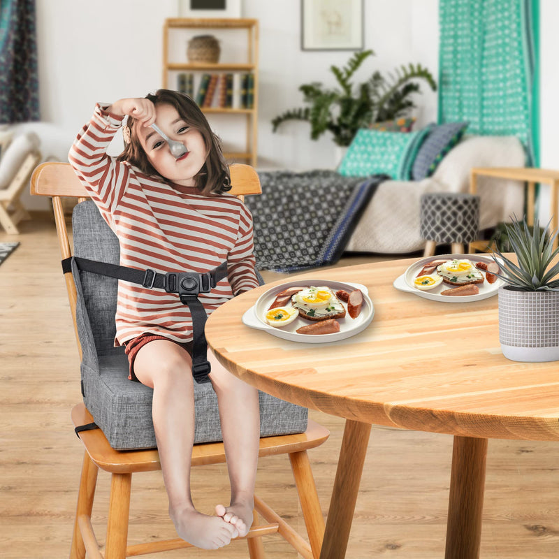 Toddler Booster Seat for Dining Table, Booster Seat for Table, 12.6x3.34 Inch Portable High Chair for Travel, HOSEASCA Compact Lightweight Travel Booster Seat with Adjustable Straps for Baby(Grey) Grey - BeesActive Australia