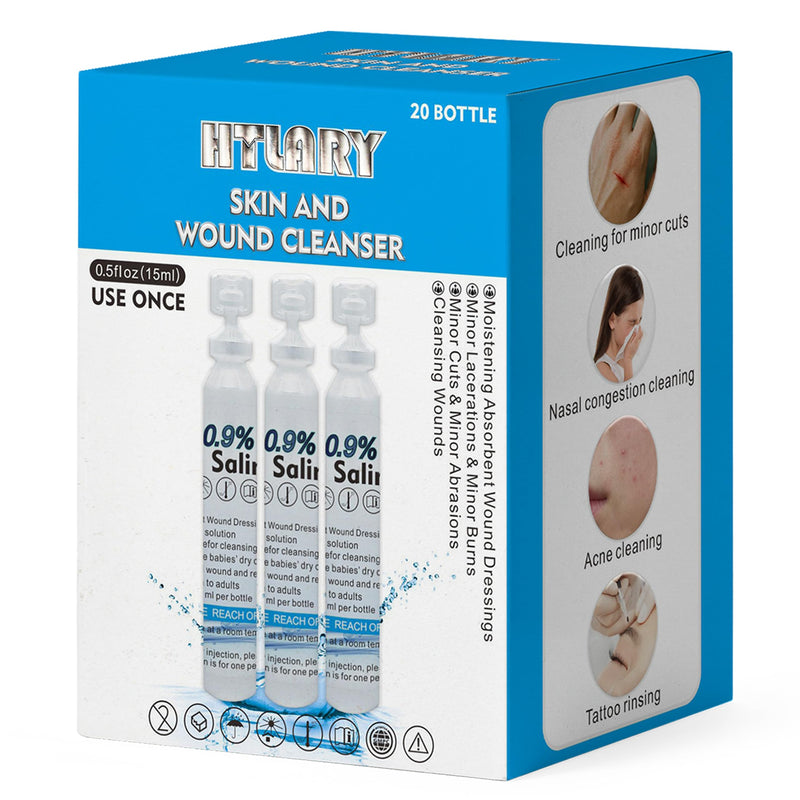 Skin and Wound Cleanser, 20-Pack Sterile Saline Solution, 0.9% Saline Solution,Wound Wash & Nasal Rinse