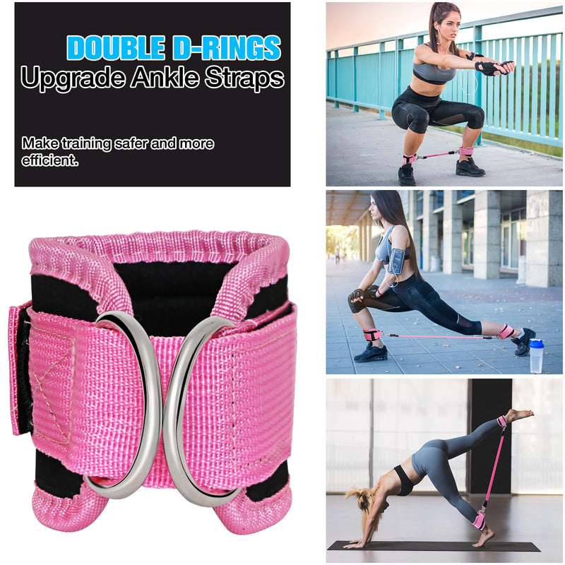 Ankle Resistance Bands with Cuffs, Ankle Bands for Working Out,Ankle Strap with 4PCS Exercise Band,Booty Workout Equipment for Kickbacks Hip,Butt Training Equipment for Women Legs PINK - BeesActive Australia