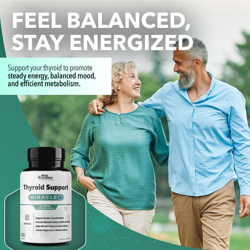 Real Science Thyroid Support Supplement for Women & Men Natural Thyroid Complex for Metabolism & Energy with Vitamins B, C, D, Vinitrox & GABA for Endocrine Support Made in USA, 60 Capsules