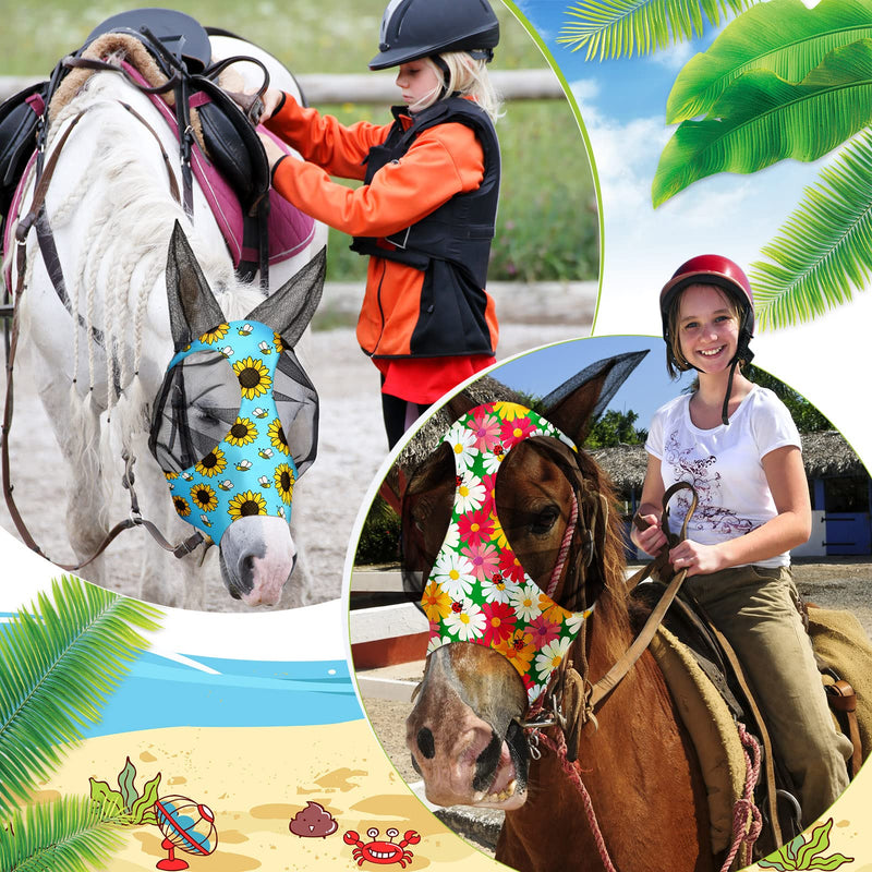 Weewooday 2 Pieces Horse Fly Masks for Horses Soft Fly Masks for Horses with Ears Smooth and Elasticity Fly Mask with UV Protection(L, Flower Patterns) L - BeesActive Australia