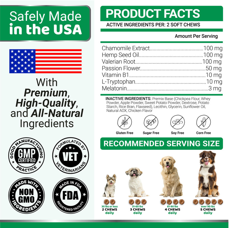 Hemp Calming Chews for Dogs - 240 Treats - Advanced Dog Calming Chews - Anxiety Relief Supplement Treats with Melatonin - Sleep Aid for Separation, Barking, Stress, Hip and Joint Support Made in USA 240 Chews