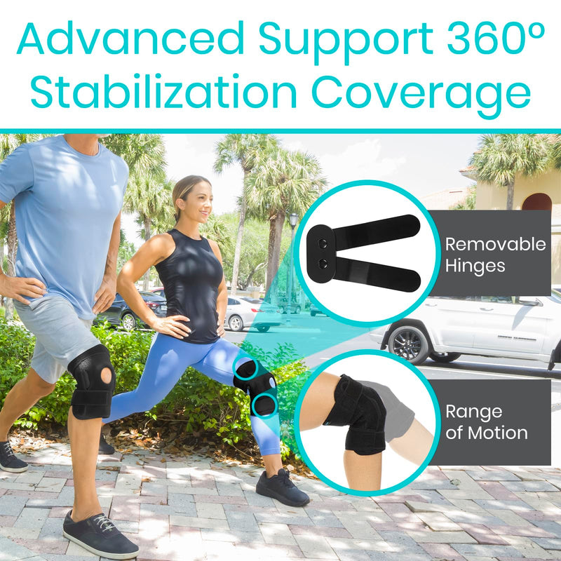 Vive Hinged Knee Brace (2 Pack) - Relieves ACL, MCL, Meniscus Tear - Lightweight, Comfortable, Breathable Open Patella Wrap with Side Stabilizers - for Women & Men - Adjustable Strap for Tendonitis (Black) Black