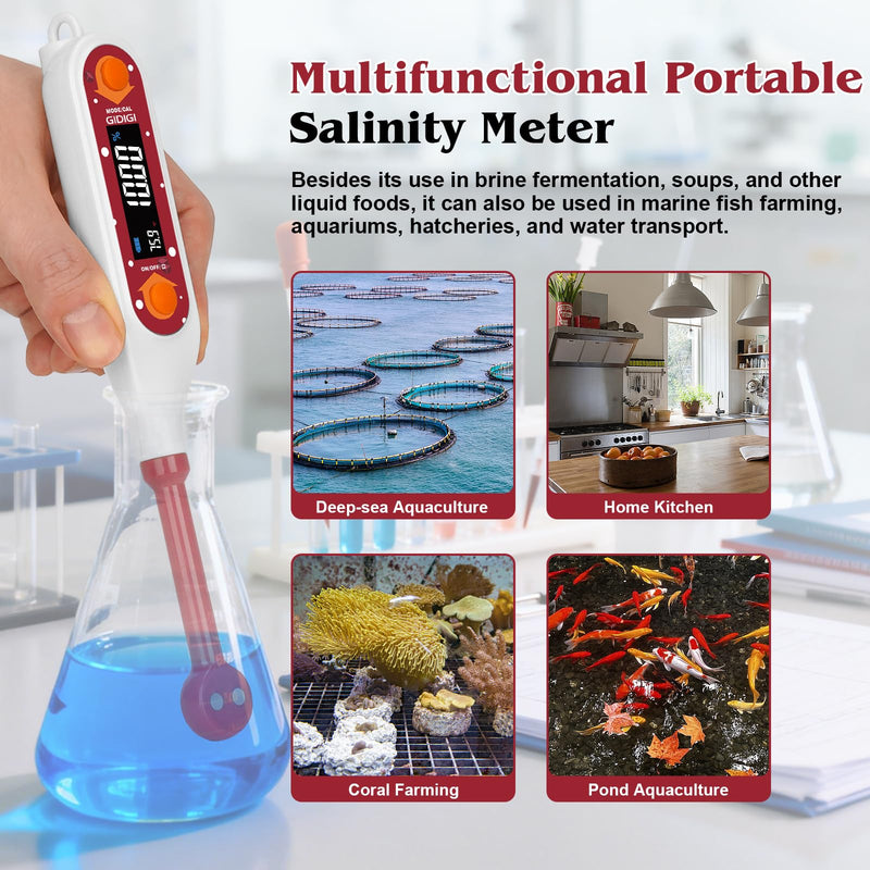 Salinity Meter Food Digital Salt Tester Portable Salinometer Reader Measure Salt in Fermenting Hot Soup Cooking Water Salty Food Liquid EC TDS Meter Hydrometer for Lab Water Test Aquaculture - BeesActive Australia