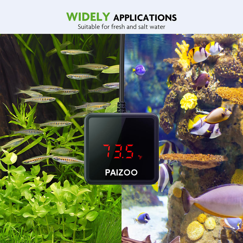 PAIZOO Aquarium Thermometer, LED Digital Thermometer for Fish Tank with USB Power, Highly Accurate Waterproof Temperature Gauge with Suction Cup and 6.5ft Power Cord for Saltwater and Freshwater - BeesActive Australia