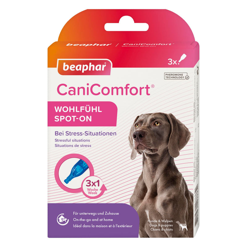 Beaphar - CaniComfort® Calming Spot-On For Dogs- Reduces Anxiety & Stress – Pheromone Calming - Fast-Acting - Starts Working in 15 Minutes - Ideal for Short-Term Events like Fireworks - 3 Pipettes