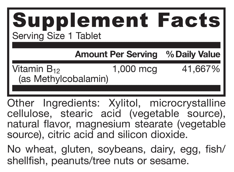 Jarrow Formulas Methyl Vitamin B-12 1000 mcg, 100 Chewable Tablets, Lemon Flavored- Bioactive B12 Vitamin - Supports Cellular Energy Production, Brain Health & Metabolism - 100 Servings | Lemon Flavored, Bioactive B12 Vitamin, Supports Cellular Energy ...