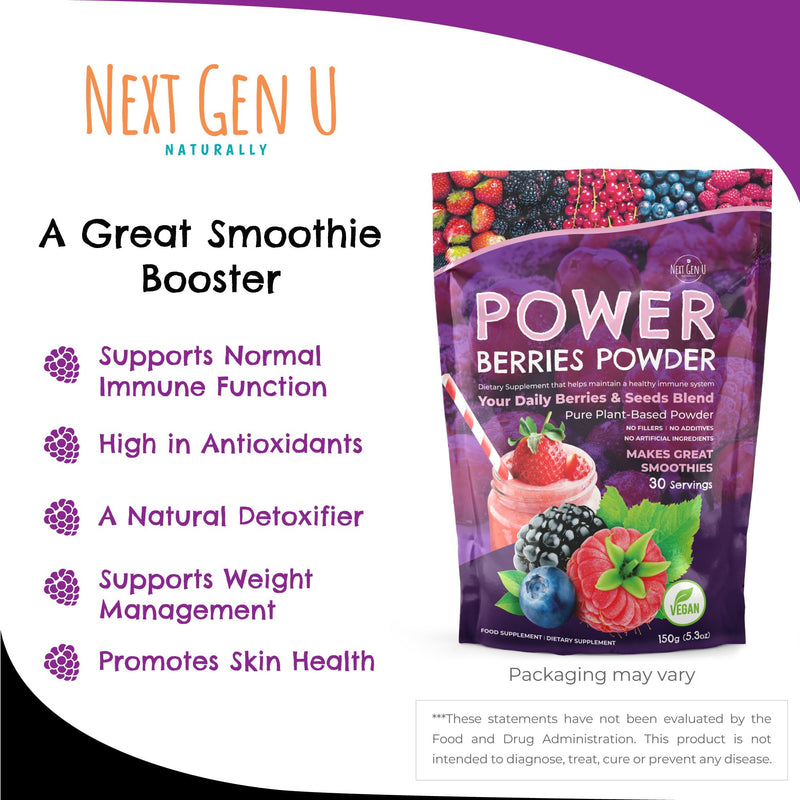Super Berry Powder - 150g - Immune Support - Food Supplement - Superfood Berries - Smoothie Mix for Shakes - Healthy Boost for Detox Juice Beverages or Any Drink - by NextGenU 1