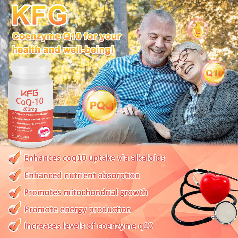 KFG CoQ10 200mg Softgels, Coenzyme Q10 Supplements Support Heart Health, Cardiovascular Health, Immune System & Cellular Energy Production, Gluten Free