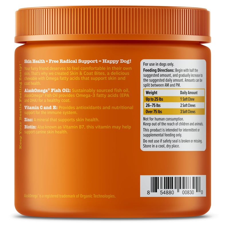 Zesty Paws Omega 3 Fish Oil for Dogs Soft Chews - Fish Oil Omega 3 Supplements for Dogs with EPA & DHA Fatty Acids - Dog Itching Skin Relief Chews - Dog Skin and Coat Supplement - Bacon - 90ct 90 Count - BeesActive Australia