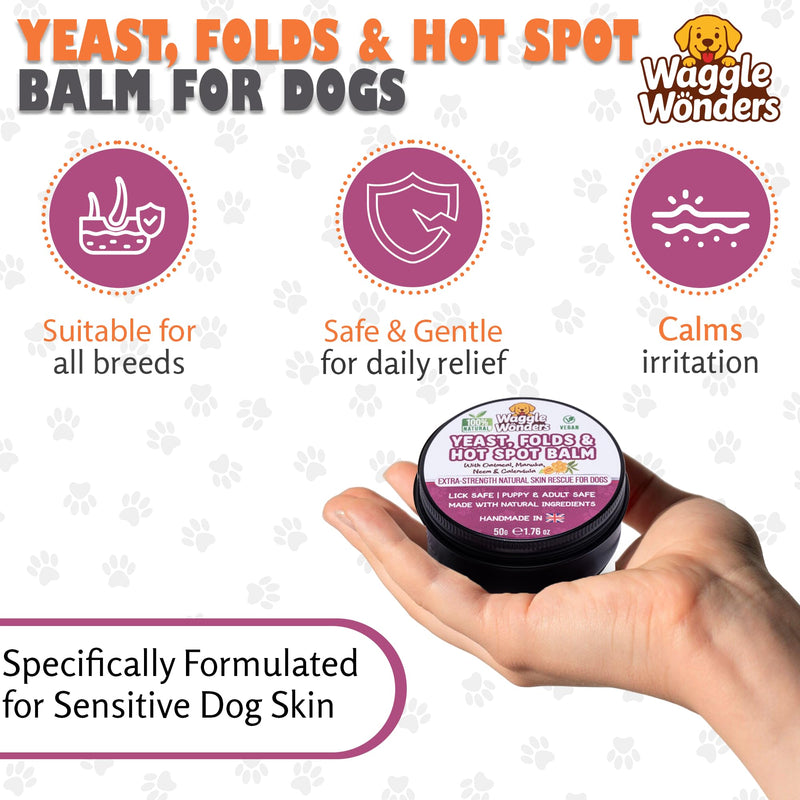 Yeast, Folds & Hot Spot Balm For Dogs. Natural Skin Relief Balm For Dog Skin Folds, Wrinkles, Hotspots & Itchy Skin, Vegan, Puppy Safe, Lick Safe - Handmade In UK (50g) 50g