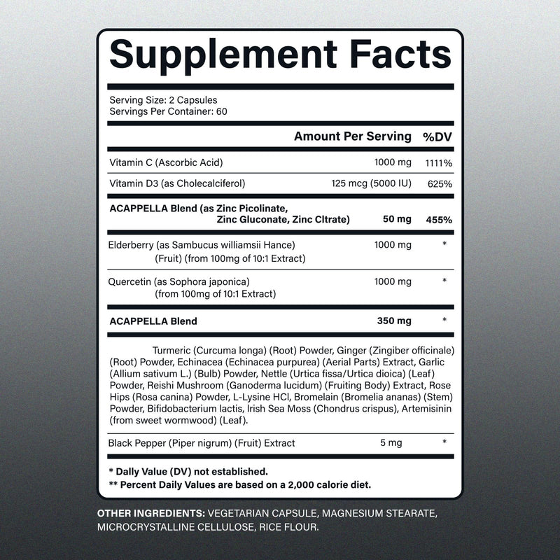 ACAPPELLA Elderberry Capsules with Zinc Vitamin C Capsules Vitamin D Elderberry Supplement - 120 Count