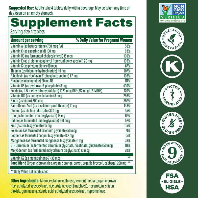 MegaFood Baby & Me 2 Prenatal Vitamins, Doctor Formulated, 180 Mini Tablets | Prenatal Vitamins for Women with Methylfolate, Choline, Iron, Iodine, Vitamin C & D3, Non-GMO, Vegetarian, 45 Servings 180 Count (Pack of 1)