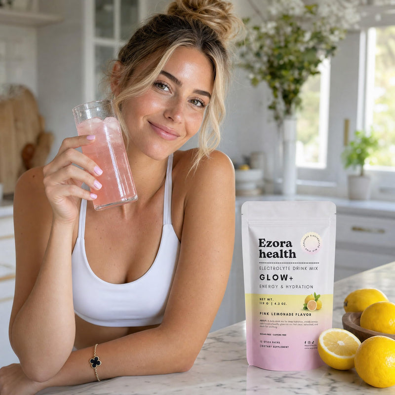 Glow Electrolyte Drink Mix for Women with Hyaluronic Acid, Vitamin B12 + B6, L-Theanine & Taurine – No Sugar, No Caffeine (Pink Lemonade Flavor) 24 Count 24 Count (Pack of 1)