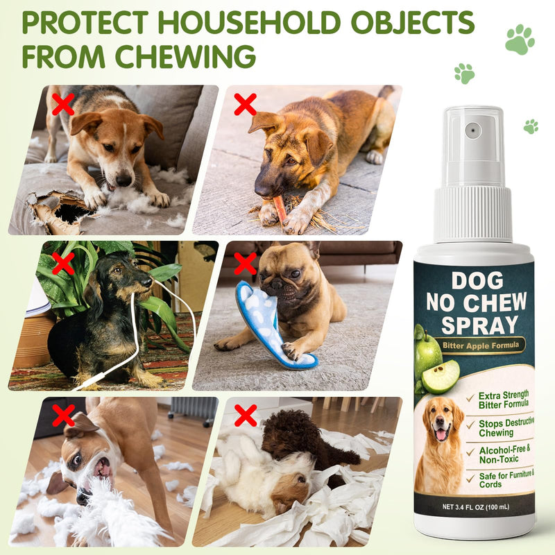 Bitter Apple Spray for Dogs, 2 Pack No Chew Spray to Stop Chewing, Biting & Licking, Natural Dog Deterrent Spray for Furniture, Shoes, Cords & Household Items, Safe Training Aid for Puppies