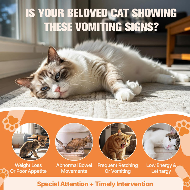 Cat Vomit Remedy & Vomiting Relief for Cats, Cat Digestive Support with Probiotics & Herbs for Sensitive Stomachs, Helps Calm Vomiting & Nausea from Hairballs, Indigestion, Diet Changes or Mild Stress