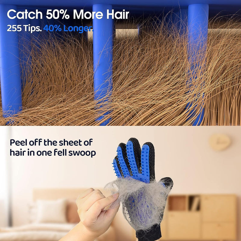 The King Vibes™️ Pet Grooming Gloves | Gentle Deshedding Glove| Upgraded Five Finger Design - Perfect for Dog, Cat & Horses with Long & Short Fur - 1 Pair (Blue) Blue - BeesActive Australia