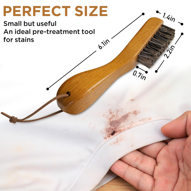 TAKAVU Stain Brush, Horsehair Bristle Laundry Brush for Stain Removal, Cleaning Brush with Ergonomic Handle, Suitable for Delicate Fabrics Without Damage, Perfect for Laundry, Shoes, Boots, Home Horse Hair Bristle