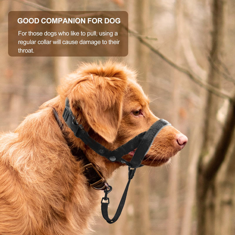 Gentle Dog Head Collar with Metal Button, Adjustable Dog Training Nose Leash with Reflective Strap for Small Medium Large Dogs, Dog Training Anti-Pull Collar, No Pull Head Halter(L,Black) L Black - BeesActive Australia