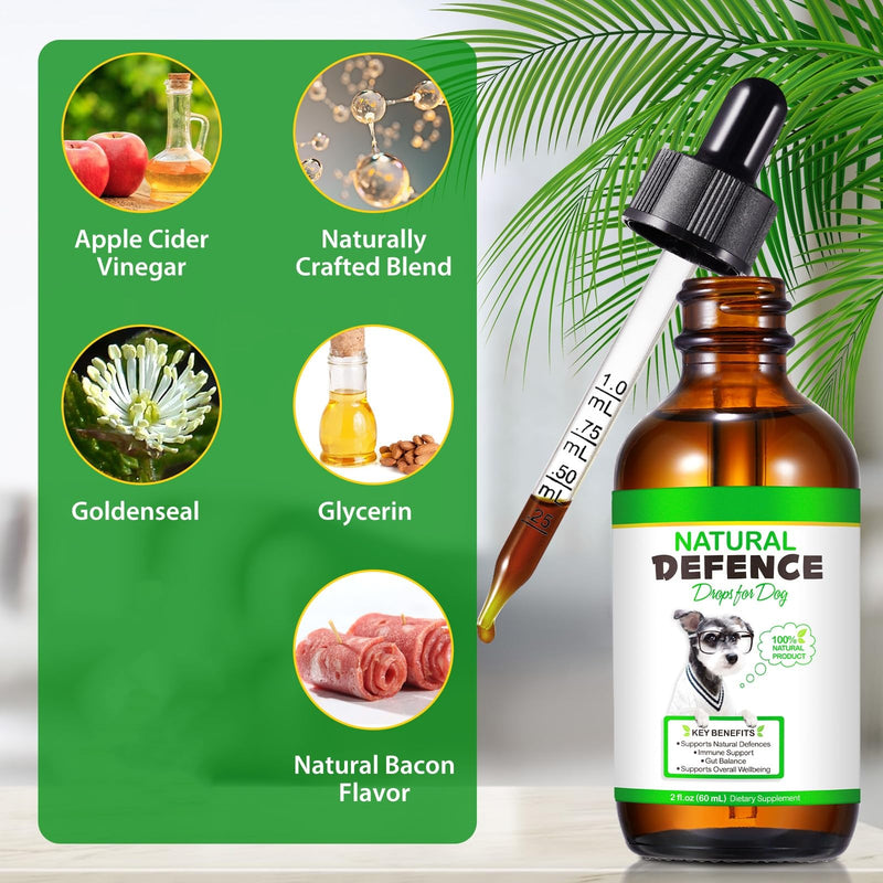 60ml Natural Defence Drops for Dogs, Dog Immune Support Drops Supports Joint,Digestion,Immunity & Skin Health For Everyday Vitality