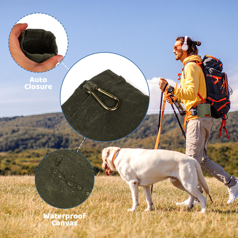 Dog Treat Pouch Training Kit, Small Puppy Treat Bag with Clip for Leash, Hands Free Auto Closure Pouches with Dog Clicker and Silent Whistle for Pet Training Olive Green - BeesActive Australia