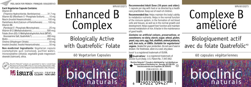 Bioclinic Naturals Enhanced B Complex 60 Softgels - Biologically Active and with Quatrefolic Folate