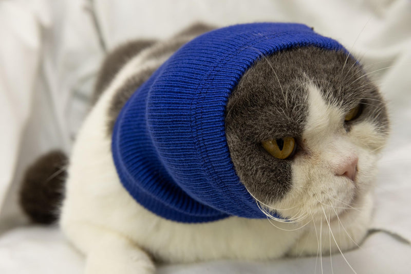 2 Pack Cat Ear Wrap, Anxiety Ear Cover Hematoma Compressionp Cat Snood for Grooming Blue+Grey S 1Blue+1Grey Small