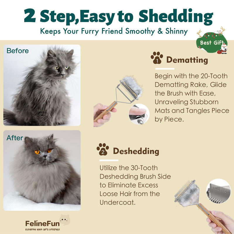 Cat Brush for Dematting & Deshedding, 2 in 1 Undercoat Rake, Efficiently Remove Loose Hair & Matted Fur, Professional Shedding Comb for Indoor Cats & Long Haired Cats - BeesActive Australia