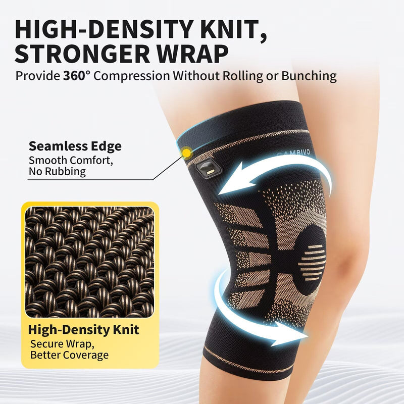 CAMBIVO Copper Knee Brace for Women and Men with Pull-Up Tabs, Knee Compression Sleeve for Knee Pain Relief, Knee Support for Daily Uses, Running, Workouts, Work, Recovery, Relief (Midnight Copper, Large) Midnight Copper