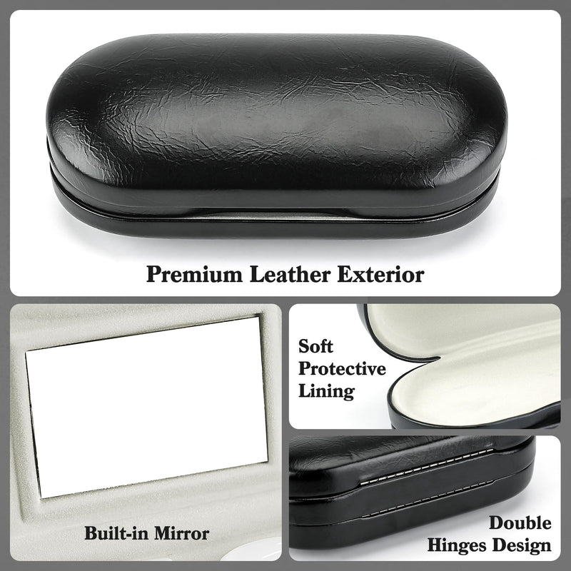 2 in 1 Contact Lens Case and Glasses Case,Double Sided Dual Use Design with Mirror, Tweezer and Contact Lens Solution Bottle,Portable Soak Storage Kit for Travel,Office(Black) Black