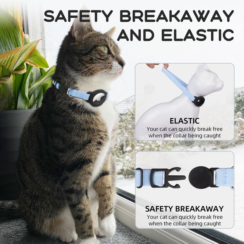 AirTag Cat Collar, Sucegi Stretchy Kitten Collar with Apple Air Tag Holder and Bell, Breakaway Design Ultra Elastic GPS Tracking Cat Collar for Cats and Puppies, (7.5-12.5 Inch), Blue - BeesActive Australia