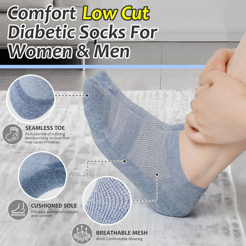 Bulinlulu Diabetic Socks for Men Women,6 Pairs Low Cut Non Binding Diabetic Ankle Seamless Socks for Men 6-9 9-12(Black-Large) Black Large - BeesActive Australia