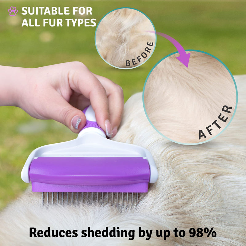 2 in 1 Pet Grooming Tool - Double Sided Deshedding Brush and Dematting Comb - Undercoat Rake for Dogs & Cats Removes Matted Fur, Tangles and Knots Safe & Gentle - BeesActive Australia