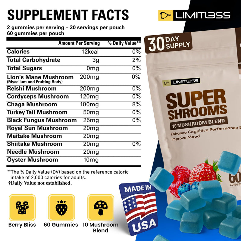 Limitless Supershrooms Smart Focus Gummies - 30 Day Supply