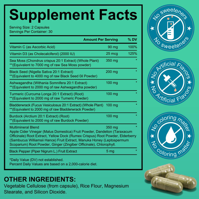 Ashwagandha Sea Moss Black Seed Oil 60 Grain White-capsule