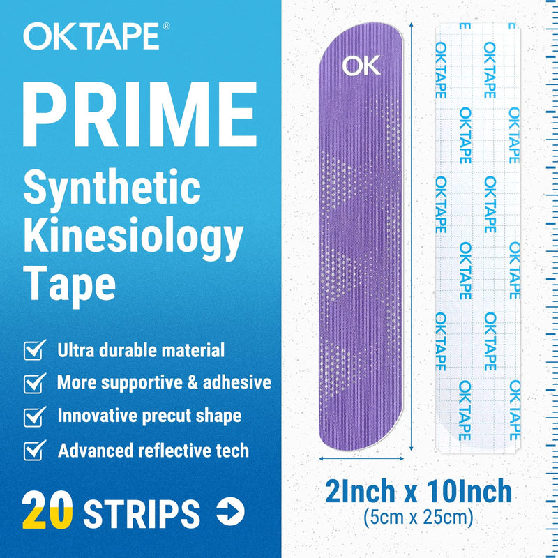 OK TAPE Synthetic Kinesiology Tape, 20 Strips Precut K Tape, Waterproof, Elastic Athletic Tape for Pain Relief & Muscle Support, Reflective Design, 2" x 10" -Purple 1 Roll Purple - BeesActive Australia