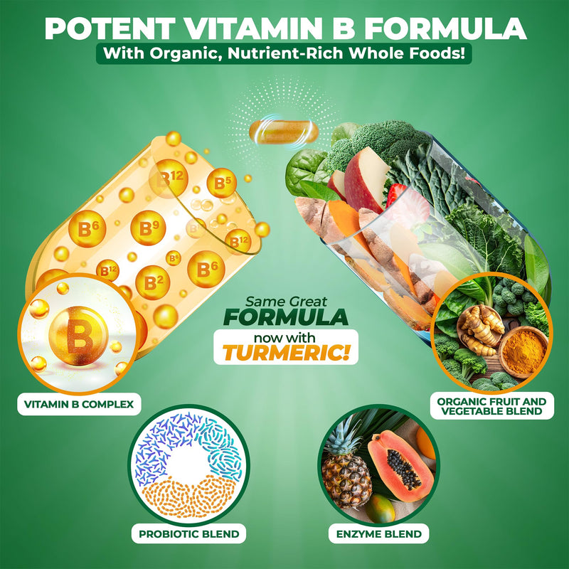 MoxyVites Vitamin B Complex - B Vitamins Whole Food Supplement, B12 Methylcobalamin, B1, B2, B3, B5, B6, B7, B9 - for Stress, Energy and Immune Support, Vegan, 120 Capsules 120 Count (Pack of 1)